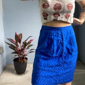 90s Silk Bright Blue Polka Dot Pencil Skirt
